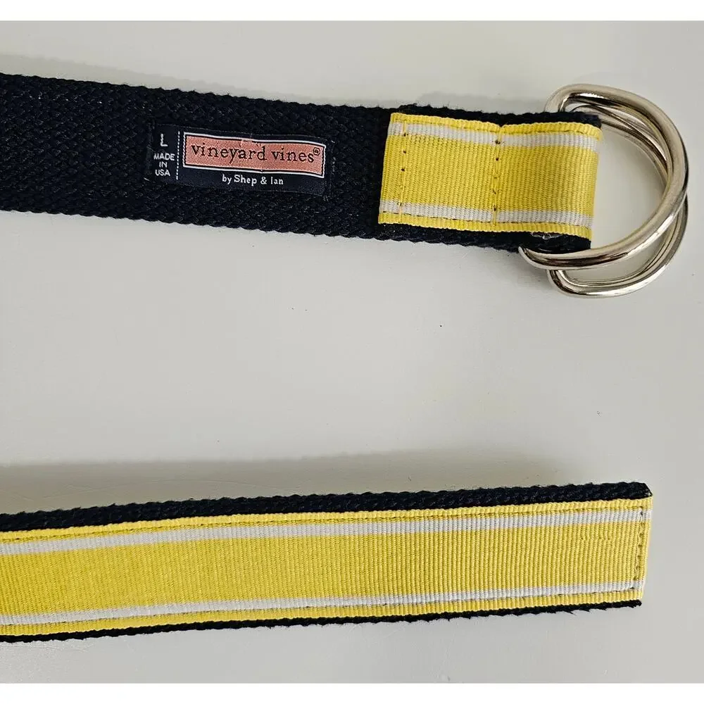EUC Vineyard Vines Men's Preppy Yellow/White D-Ring Golf Whale Belt L